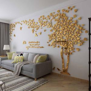 ウォールステッカー 3D 木 木の葉 鏡面 diy アクリル壁紙 飾り はがせる 装飾 シール 壁 ホーム リビングルーム ベッドルーム インテリア  200cm*100cm