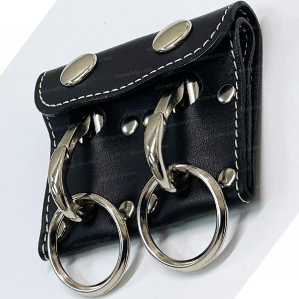 脱着式キーホルダー／Wキーフック本革仕様(黒) 使用するカギの分別も！ ベルト通しでカギをしっかりキ...