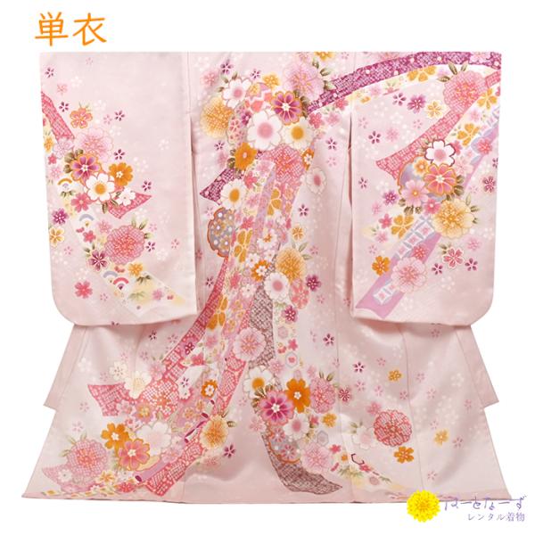 夏用 単衣 女の子産着レンタルお宮参り 桜 爛漫 大熨 花 薄ピンク 0175 往復送料無料