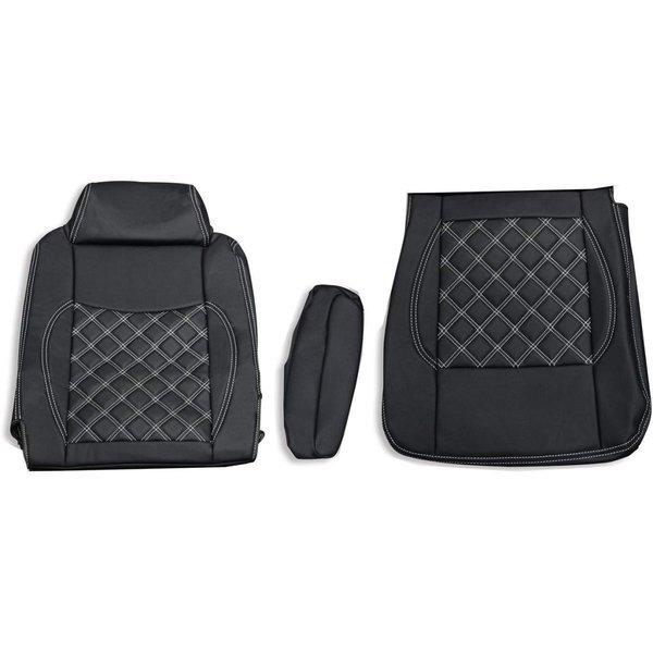 日野 レンジャープロ シートカバー 艶無し 黒 運転席 ダイヤモンドステッチ ホワイト AP-CV0...