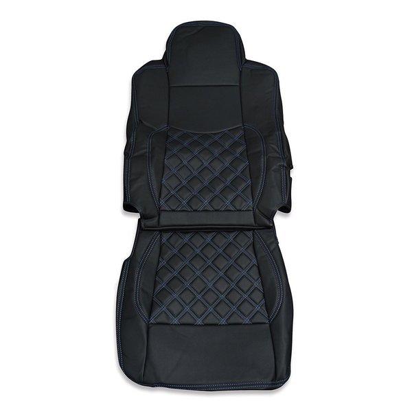 シートカバー 三菱ふそう スーパーグレート 艶無し 黒レザー 助手席 左側 トラック ブルーステッチ...