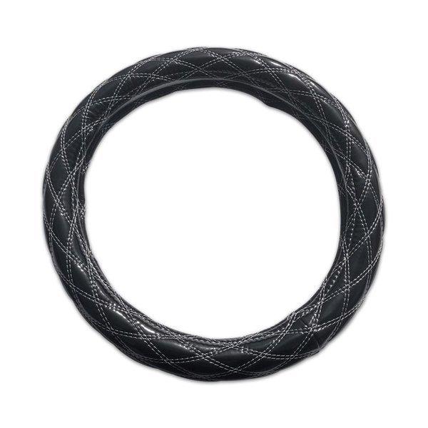ステアリング カバー エナメル ブラック PVC レザー ML 40cm 厚み4mm ダイヤカット ...