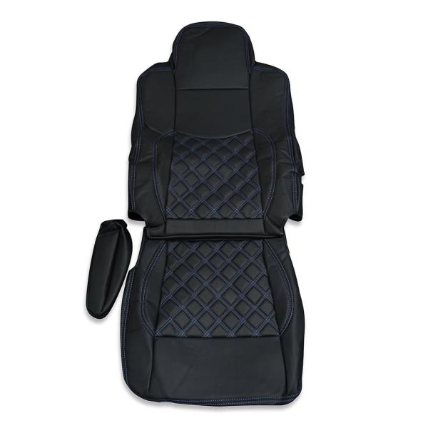 三菱ふそう スーパーグレート シートカバー 艶無し 黒 運転席用ダイヤモンドブルーステッチ AP-C...