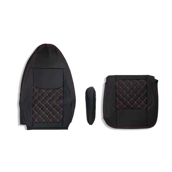 三菱ふそう ベストワン ファイター シートカバー 艶無し 黒 運転席用 ダイヤモンドレッドステッチ ...