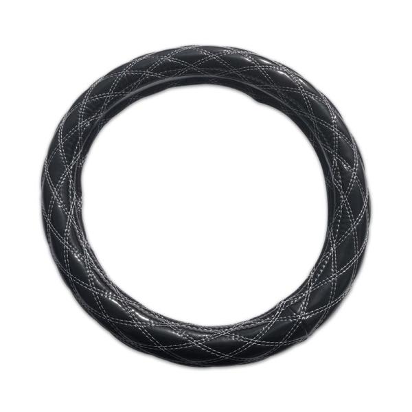 ステアリング カバー エナメル ブラック PVC レザー ML 40cm 厚み4mm ダイヤカット ...