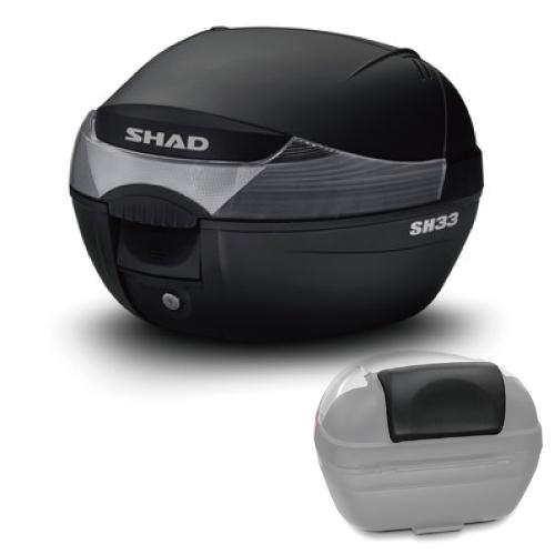 [セット] 33L バイク トップケース リアボックス SH33 無塗装ブラック バックレスト SH...
