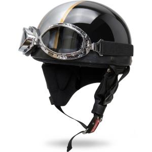 ヘルメット ビンテージ ゴーグル付き シルバー 新品 半キャップ・半