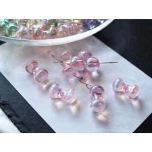 ダンベルビーズ 6個入り オーロラ　アクリル　骨　ボーン　クリア　ピンク