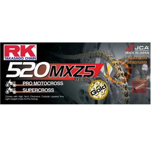 アールケー・ジャパン RKチェーン 520MXZ5-100 GOLD 新型モトクロス専用設計ノンシールチェーン｜partsline24