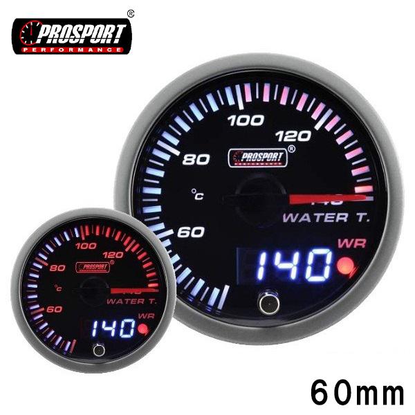 車 水温計 メーター 60パイ PROSPORT プロスポーツ デジタル アナログ同時表示 ワーニン...