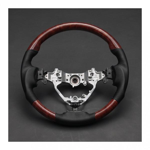 ステアリング ノア ヴォクシー 80系 ハリアー 60系 ガングリップ ウッド調 ブラックレザー 茶...