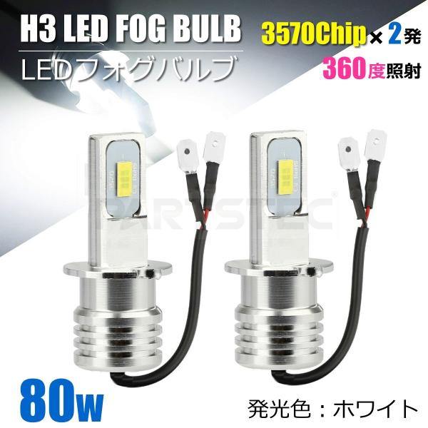 12V 24V 対応 H3 LEDバルブ 80W 3570チップ フォグランプ ショートバルブ 36...