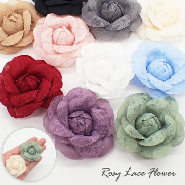 レース カメリア フラワーパーツ 10色 1個 ローズ バラ 薔薇 コサージュ アクセサリーパーツ ...
