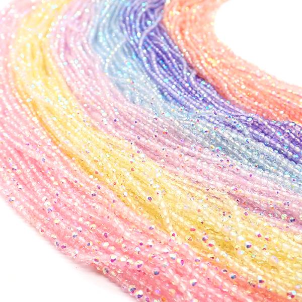 ガラスビーズ 62. ラウンドカット 2mm 1連 約36cm クリスタルAB オーロラ メッキガラ...