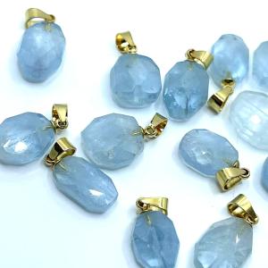 K18 刻印入り】アクアマリン チャーム トップ 18金 天然石 約9.7mm