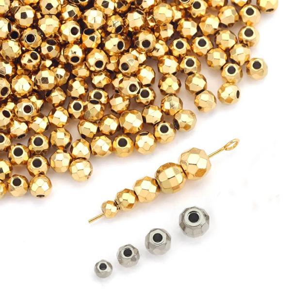 ステンレス(304) 金属アレルギー対応 カットビーズ【ゴールド/シルバーミラーカット】【5個売り】...
