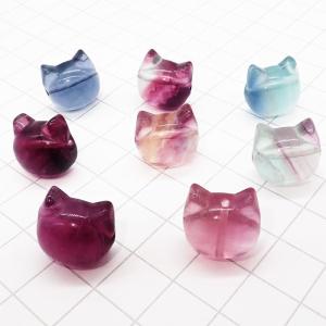 フローライト❀猫ちゃんパーツ ネコ ビーズ フローライト 1個売り 縦穴 横穴 マルチフローライト