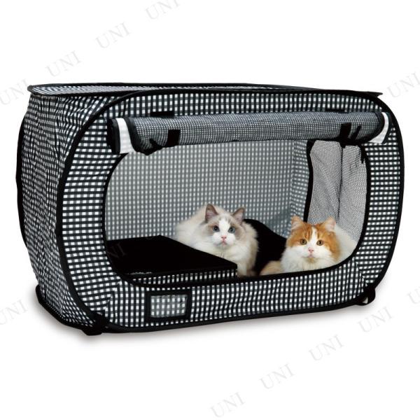 ポータブル ケージ 黒 猫壱 猫用品 サークル 折りたたみ式 水洗い可 メッシュ窓