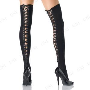 コスプレ 仮装 衣装 プチ仮装 サテンレースアップバックオペークストッキング