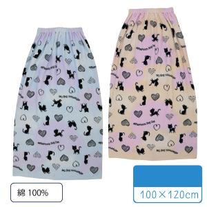 ラップタオル 100x120cm ねこ 綿100% 小学生 高学年 中学生 女の子 制菌 ナノファイン加工 巻きタオル プール スイミング 水泳 水遊び 夏｜partyhouse702