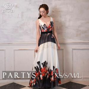 交換無料 XS S M L サイズ / 1カラー | エルケイ | ロングドレス Aライン ノースリーブ ホワイト×ブラック アートプリント 花柄 ウエストマーク モード mywh