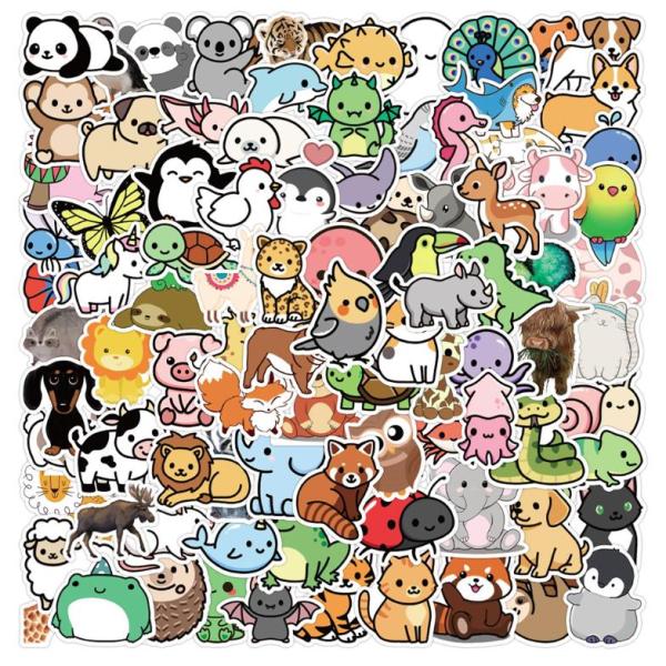 100枚 可愛い動物 ステッカーセット かわいい 動物 学校 防水シール スーツケース バイク ヘル...