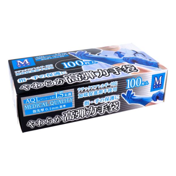 やわらか高弾力手袋 ビニール素材 ノンパウダー Mサイズ 100枚入【返品キャンセル不可】