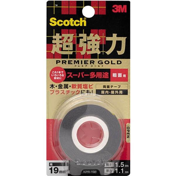 3M スコッチ 超強力両面テープ プレミアゴールド スーパー多用途 粗面用 幅19mm長さ1.5m ...