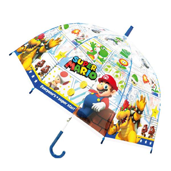 32484 Js スーパーマリオ コミック 子供 ビニール傘 55cm 長傘 子供傘 ドーム型 透明...