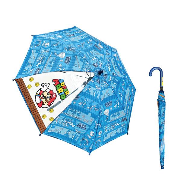70132 Js スーパーマリオ ブロック キッズ傘 45cm セミオート ろくろ付き 長傘 8本骨...