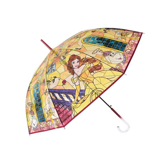 32472 Js ステンドグラス傘 美女と野獣 ベル 60cm 長傘 ジャンプ ワンタッチ ビニール...