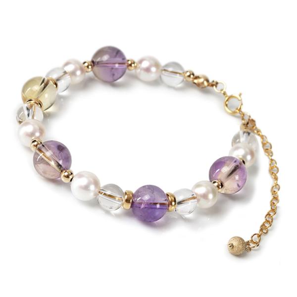 世界でたった一つの贈り物【aco classic】アメトリン・アコヤ真珠ブレスレット