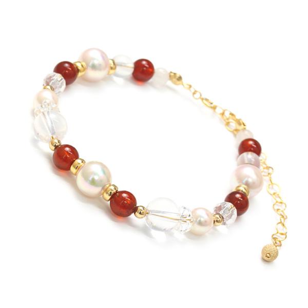 【aco classic】アコヤ真珠・誕生石ブレスレット 1月オレンジガーネット