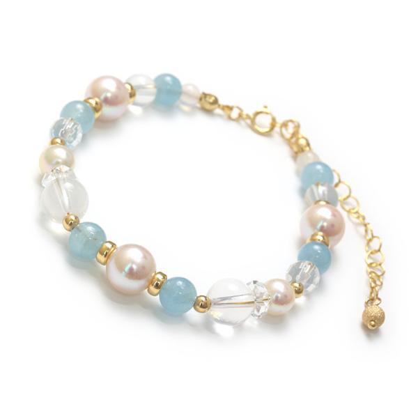 【aco classic】アコヤ真珠・誕生石ブレスレット 3月ディープアクアマリン