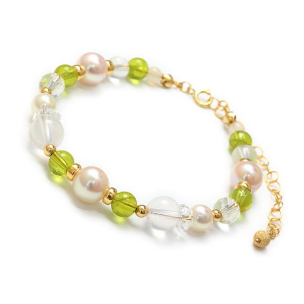 【aco classic】アコヤ真珠・誕生石ブレスレット 8月ペリドット