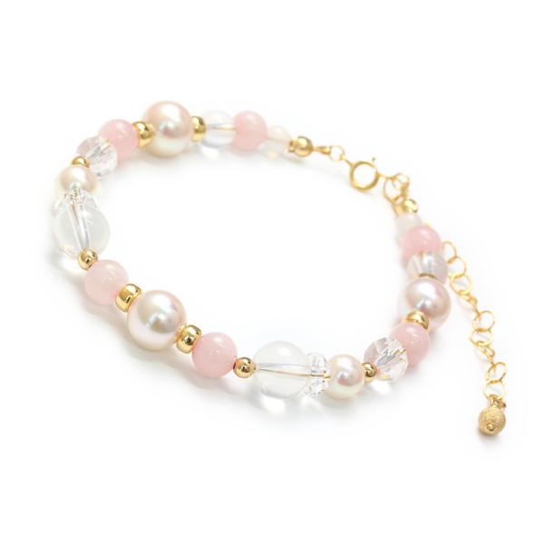 【aco classic】アコヤ真珠・誕生石ブレスレット 10月ローズクォーツ