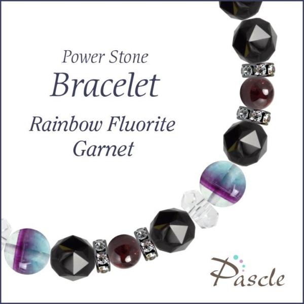 パワーストーン ブレスレット レインボーフローライト・ガーネット 仕事運 癒し 恋人・夫婦円満 誕生...