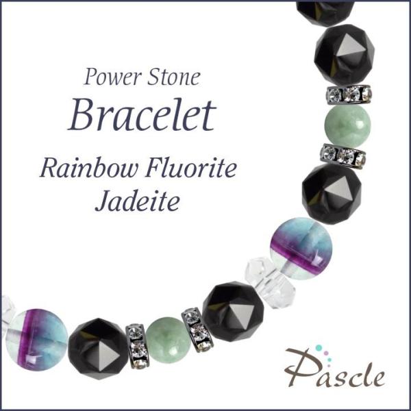 パワーストーン ブレスレット レインボーフローライト・翡翠 仕事運 癒し 誕生石 5月 願望成就
