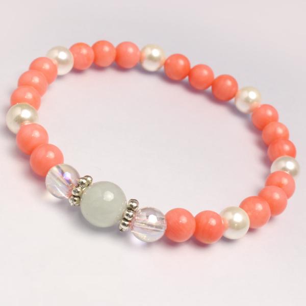アクアマリン・ピンクコーラル デザインブレスレット