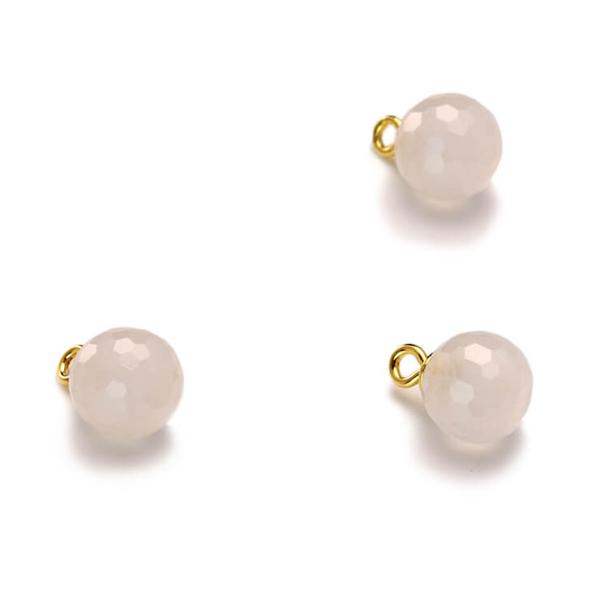 【粒売り/バラ売り】ホワイトカルセドニーチャーム（ミラーカット） 6mm