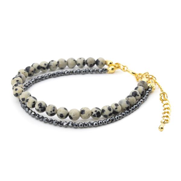 【fine】ダルメシアンジャスパー・ヘマタイト 2連デザインブレスレット パワーストーン/天然石/ギ...