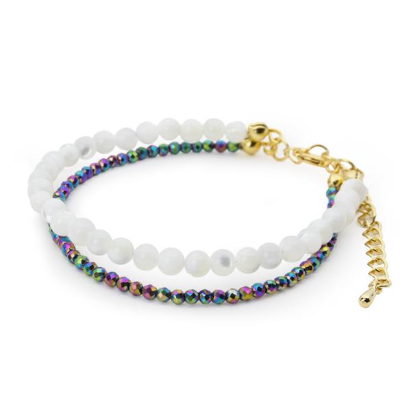 【fine】マザーオブパール・ヘマタイト 2連デザインブレスレット パワーストーン/天然石/ギフト