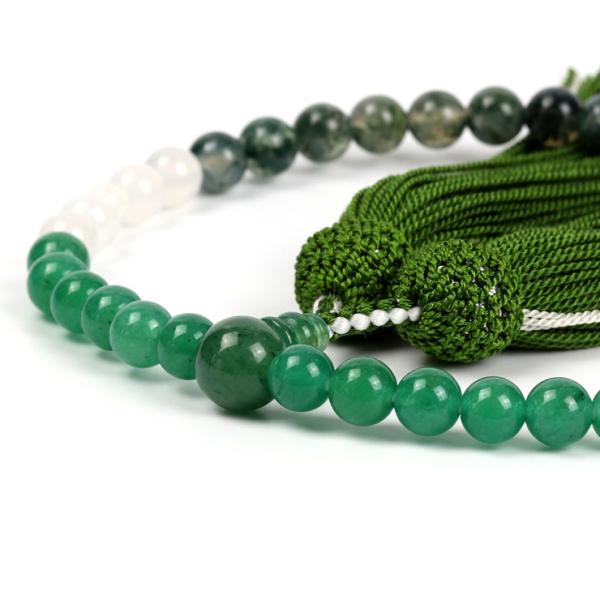 【彩や】 京念珠 苔めのう（モスアゲート）・グリーンクオーツァイト デザイン念珠（女性用）
