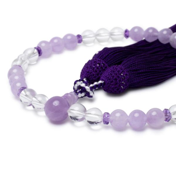 【彩や】京念珠 藤雲石（ラベンダーアメジスト）・水晶 デザイン念珠（女性用）