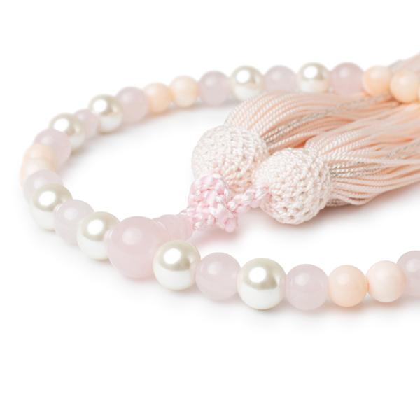 【彩や】京念珠 珊瑚・ローズクォーツデザイン念珠（女性用）
