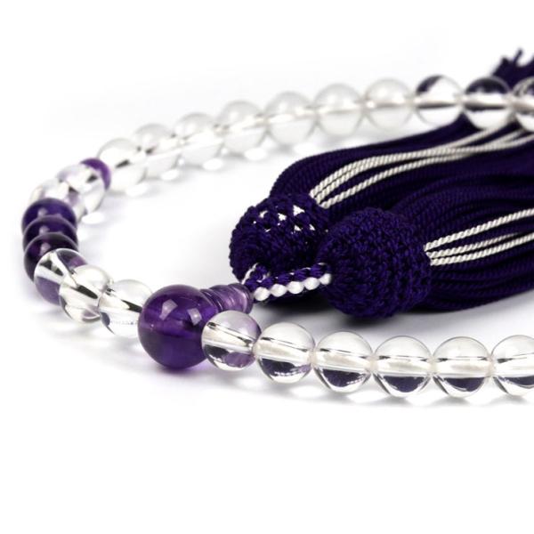 【彩や】 京念珠 本水晶・紫水晶（アメジスト） デザイン念珠（女性用）