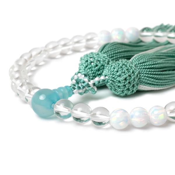 【彩や】京念珠 水晶・京都オパール（胡粉）デザイン念珠（女性用）