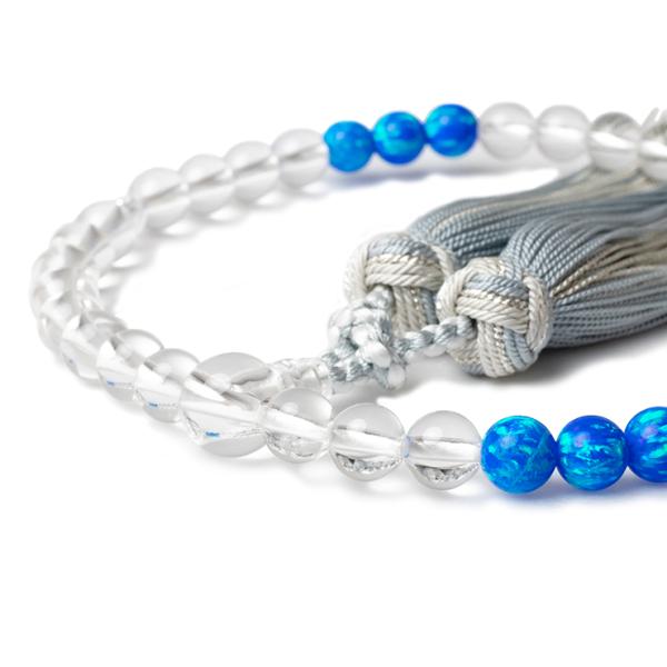 【彩や】京念珠 水晶・京都オパール（露草色） デザイン念珠（女性用）