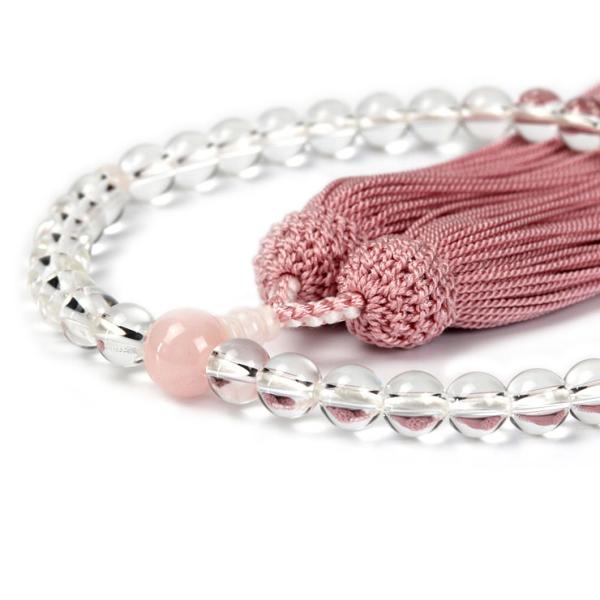 【彩や】 京念珠 本水晶 シンプル念珠（女性用） 親玉ローズクォーツ
