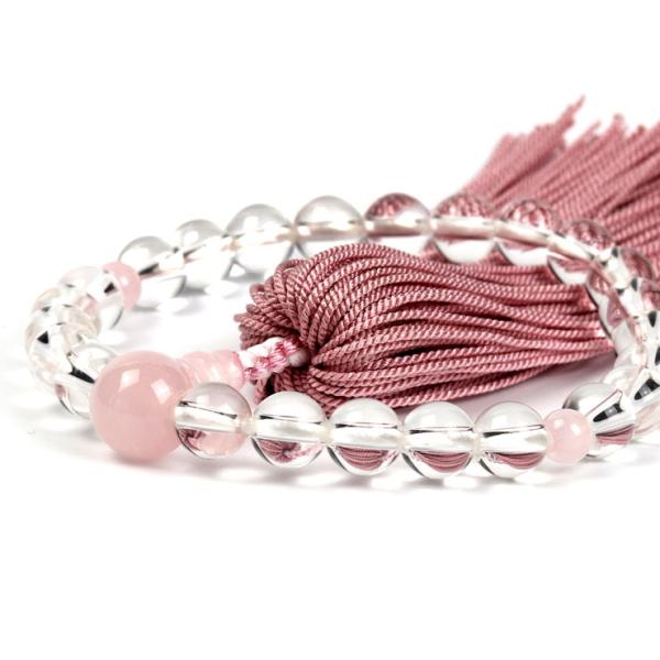 【彩や】 京念珠 本水晶 シンプル念珠（子ども用） 親玉ローズクォーツ